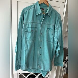 VINTAGE Levi’s Mens Large Turquoise Button-Up Shirt with Chest Pockets